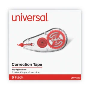 Correction Tape Dispenser, Non-Refillable, White Applicator, 0.2″ x 315″, 6/Pack