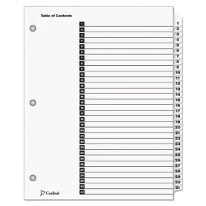 OneStep Printable Table of Contents and Dividers, 31-Tab, 1 to 31, 11 x 8.5, White, White Tabs, 1 Set