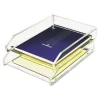 Clear Acrylic Letter Tray, 2 Sections, Letter Size Files, 10.5" X 13.75" X 2.5", Clear, 2/pack - Image 2