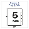 Customizable Print-On Dividers, 3-Hole Punched, 5-Tab, 11 x 8.5, White, 1 Set - Image 2