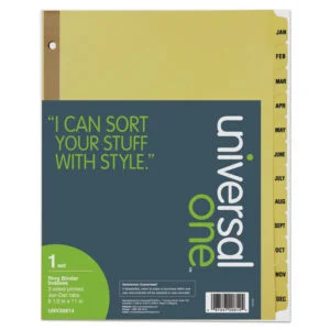Deluxe Preprinted Plastic Coated Tab Dividers With Black Printing, 12-Tab, Jan. To Dec., 11 X 8.5, Buff, 1 Set