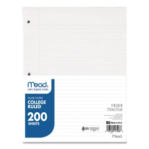 Filler Paper, 3-Hole, 8.5 X 11, College Rule, 200/pack