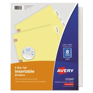 Insertable Big Tab Dividers, 8-Tab, Double-Sided Gold Edge Reinforcing, 11 x 8.5, Buff, Clear Tabs, 1 Set