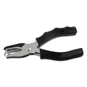 Eight-Sheet Handheld One-Hole Punch, 1/4" Holes, Metal With Rubber Grip, Black