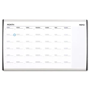 ARC Frame Cubicle Magnetic Dry Erase Calendar, One Month Format, 30 x 18, White Surface, Silver Aluminum Frame