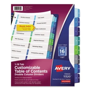 Customizable TOC Ready Index Double Column Multicolor Tab Dividers, 16-Tab, 1 to 16, 11 x 8.5, White, 1 Set