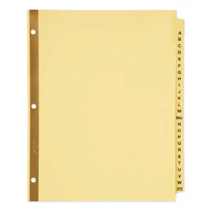 Preprinted Laminated Tab Dividers with Gold Reinforced Binding Edge, 25-Tab, A to Z, 11 x 8.5, Buff, 1 Set