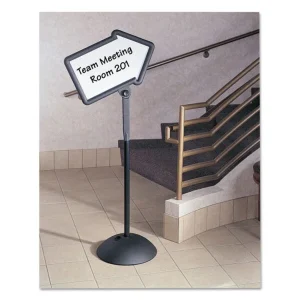 WriteWay Double-Sided Magnetic Dry Erase Standing Message Sign, Arrow, 64.25″ Tall Black Stand, 25.5 x 17.75 White Face