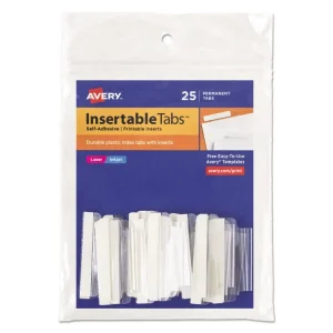 Insertable Index Tabs with Printable Inserts, 1/5-Cut, Clear, 1.5″ Wide, 25/Pack