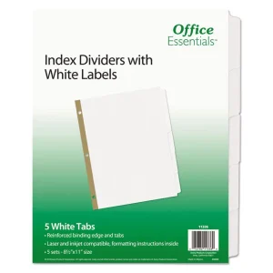 Index Dividers With White Labels, 5-Tab, 11 X 8.5, White, 5 Sets