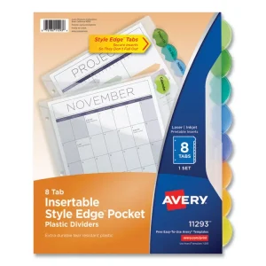 Insertable Style Edge Tab Plastic 1-Pocket Dividers, 8-Tab, 11.25 X 9.25, Translucent, 1 Set
