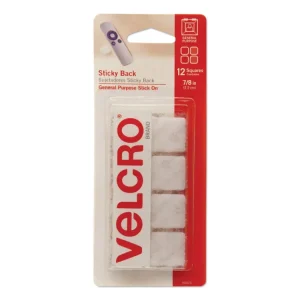 Sticky-Back Fasteners, Removable Adhesive, 0.88″ X 0.88″, White, 12/pack