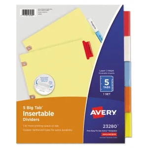 Insertable Big Tab Dividers, 5-Tab, Single-Sided Copper Edge Reinforcing, 11 x 8.5, Buff, Assorted Tabs, 1 Set