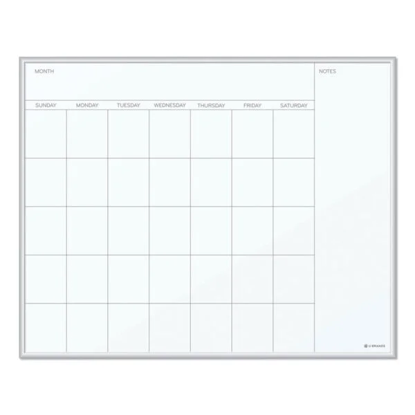 Magnetic Dry Erase Calendar with Decor Frame, One Month, 30 x 20, White Surface, White Wood Frame
