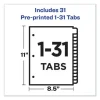 Preprinted Laminated Tab Dividers with Gold Reinforced Binding Edge, 31-Tab, 1 to 31, 11 x 8.5, Buff, 1 Set - Image 2