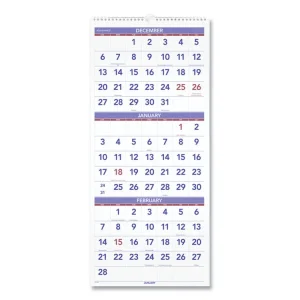Deluxe Three-Month Reference Wall Calendar, Vertical Orientation, 12 x 27, White Sheets, 14-Month (Dec to Jan): 2023 to 2025