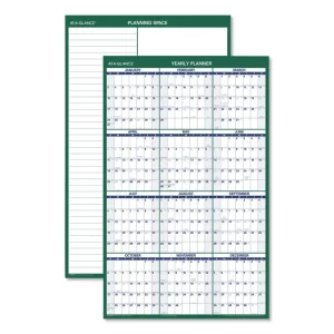 Vertical Erasable Wall Planner, 24 x 36, White/Green Sheets, 12-Month (Jan to Dec): 2023