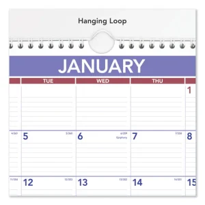 Monthly Wall Calendar, 15 x 12, White/Red/Blue Sheets, 12-Month (Jan to Dec): 2024
