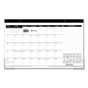 Compact Desk Pad, 18 x 11, White Sheets, Black Binding, Clear Corners, 12-Month (Jan to Dec): 2024