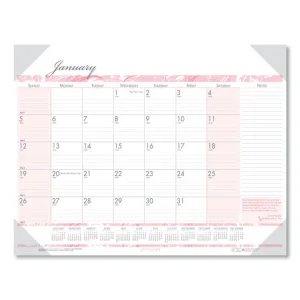 Recycled Monthly Desk Pad Calendar, Breast Cancer Awareness Artwork, 22 x 17, Black Binding/Corners,12-Month (Jan-Dec): 2024