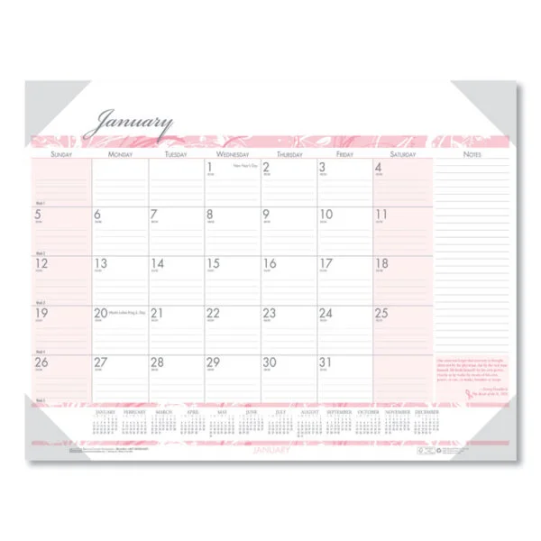 Recycled Monthly Desk Pad Calendar, Breast Cancer Awareness Artwork, 18.5 x 13, Black Binding/Corners,12-Month(Jan-Dec): 2024