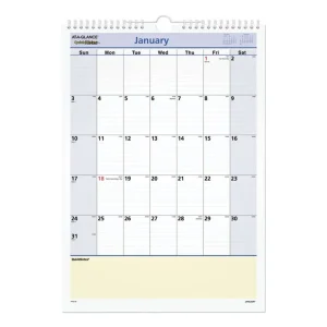QuickNotes Wall Calendar, 12 x 17, White/Blue/Yellow Sheets, 12-Month (Jan to Dec): 2024