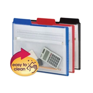 Poly Project Organizer With Zip Pouch, 2-Sections, 1/3-Cut Tab, Letter Size, Assorted Colors, 3/pack