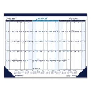 Three Month Desk Pad, 22 x 17, White/Blue/Teal Sheets, Blue Binding, Blue Corners, 14-Month (Dec to Jan): 2023 to 2025