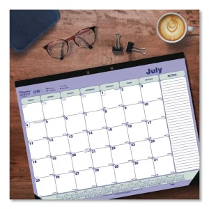 Academic Monthly Desk Pad Calendar, 22 x 17, White/Blue/Gray Sheets, Black Binding/Corners, 13-Month (July-July): 2023-2024