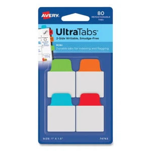 Ultra Tabs Repositionable Tabs, Mini Tabs: 1″ x 1.5″, 1/5-Cut, Assorted Colors, 80/Pack