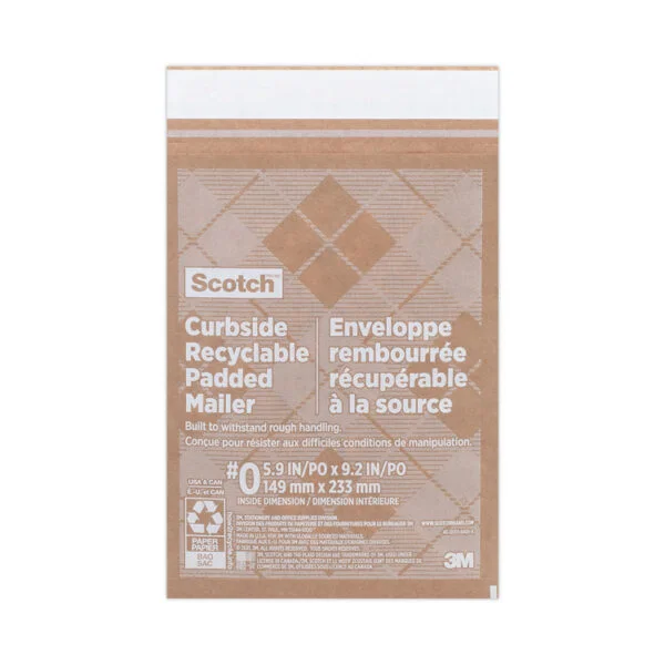 Curbside Recyclable Padded Mailer, #6, Bubble Cushion, Self-Adhesive Closure, 13.75 x 20, Natural Kraft, 50/Carton