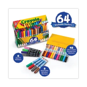 Broad Line Washable Markers, Broad Bullet Tip, Assorted Colors, 64/set