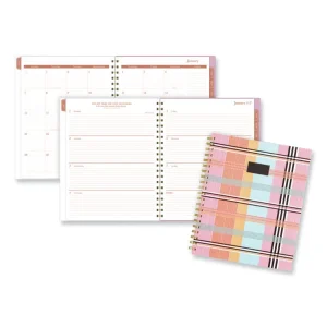 Cher Weekly/Monthly Planner, Plaid Artwork, 8.5 x 6.38, Pink/Blue/Orange Cover, 12-Month (Jan to Dec): 2024