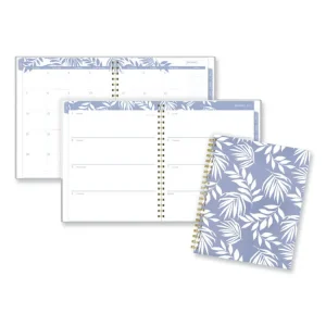 Elena Weekly/Monthly Planner, Palm Leaves Artwork, 8.5 x 6.38, Blue/White Cover, 12-Month (Jan to Dec): 2024