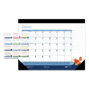 Recycled Desk Pad Calendar, Illustrated Seasons Artwork, 22 x 17, Black Binding/Corners,12-Month (Jan to Dec): 2024
