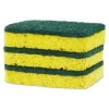 Heavy Duty Scrubber Sponge, 2.5 x 4.5, 0.9" Thick, Yellow/Green, 3/Pack, 8 Packs/Carton - Image 2