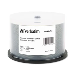 Cd-R Datalifeplus Printable Recordable Disc, 700 Mb/80 Min, 52x, Spindle, Hub Printable, White, 50/pack