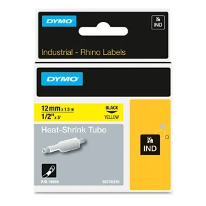 Rhino Heat Shrink Tubes Industrial Label Tape, 0.5″ X 5 Ft, White/black Print