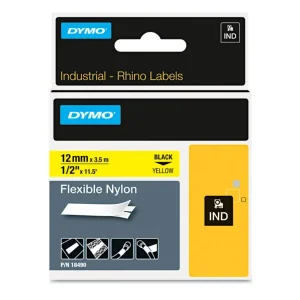 Rhino Flexible Nylon Industrial Label Tape, 0.5″ X 11.5 Ft, Yellow/black Print