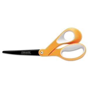 Premier Non-Stick Titanium Softgrip Scissors, 8″ Long, 3.1″ Cut Length, Orange/gray Offset Handle