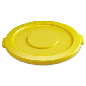 BRUTE Self-Draining Flat Top Lids for 32 gal Round BRUTE Containers, 22.25" Diameter, Yellow