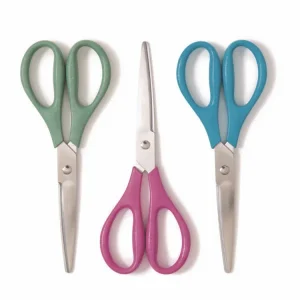 U-Eco Scissors, Concave Tip, 9.45″ Long, 3″ Cut Length, Assorted Straight Handle, 3/Pack
