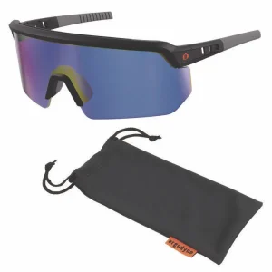 Skullerz AEGIR Safety Glasses with Mirrored Lenses, Matte Black Frame, Blue Mirror Polycarbonate Lens, Ships in 1-3 Bus Days