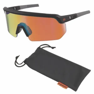 Skullerz AEGIR Anti-Scratch Enhanced Anti-Fog Safety Glasses, Black Frame, Orange Mirror Polycarb Lens, Ships in 1-3 Bus Days