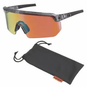 Skullerz AEGIR Safety Glasses with Mirrored Lenses, Matte Black Frame, Orange Mirror PolyCarb Lens, Ships in 1-3 Bus Days