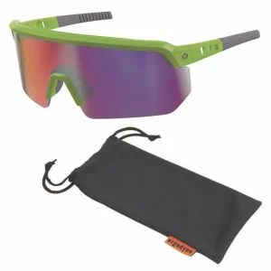 Skullerz AEGIR Anti-Scratch/Anti-Fog Safety Glasses, Lime Nylon Impact Frame, Purple Mirror Lens, Ships in 1-3 Bus Days