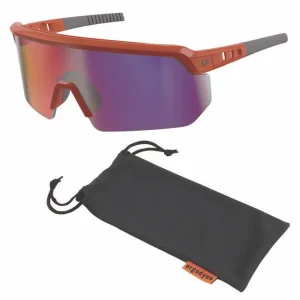Skullerz AEGIR Safety Glasses, Mirrored Lenses, Orange Nylon Frame, Purple Mirror Polycarbonate Lens, Ships in 1-3 Bus Days