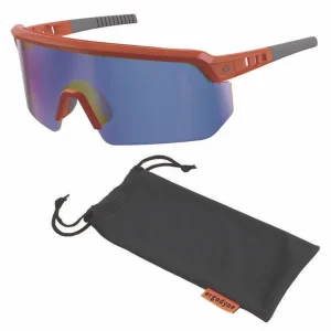 Skullerz AEGIR Safety Glasses, Mirrored Lenses, Orange Nylon Frame, Blue Mirror Polycarbonate Lens, Ships in 1-3 Bus Days