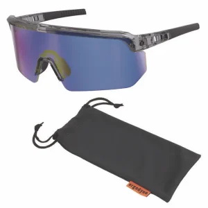 Skullerz AEGIR Anti-Scratch/Anti-Fog Safety Glasses, Clear Smoke Frame, Blue Mirror Polycarb Lens, Ships in 1-3 Bus Days