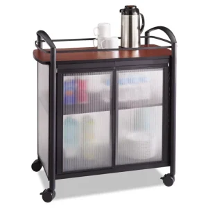 Impromptu Refreshment Cart/Machine Stand, Engineered Wood, 3 Shelf, 34×21.25×36.5, Cherry/Black, Ships in 1-3 Business Days
